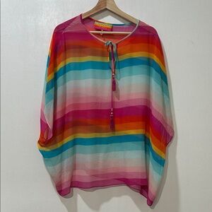 TRINA TURK WOMENS MULTICOLOR SHEER STRIPED PULLOVER BLOUSE TOP Sz M/L